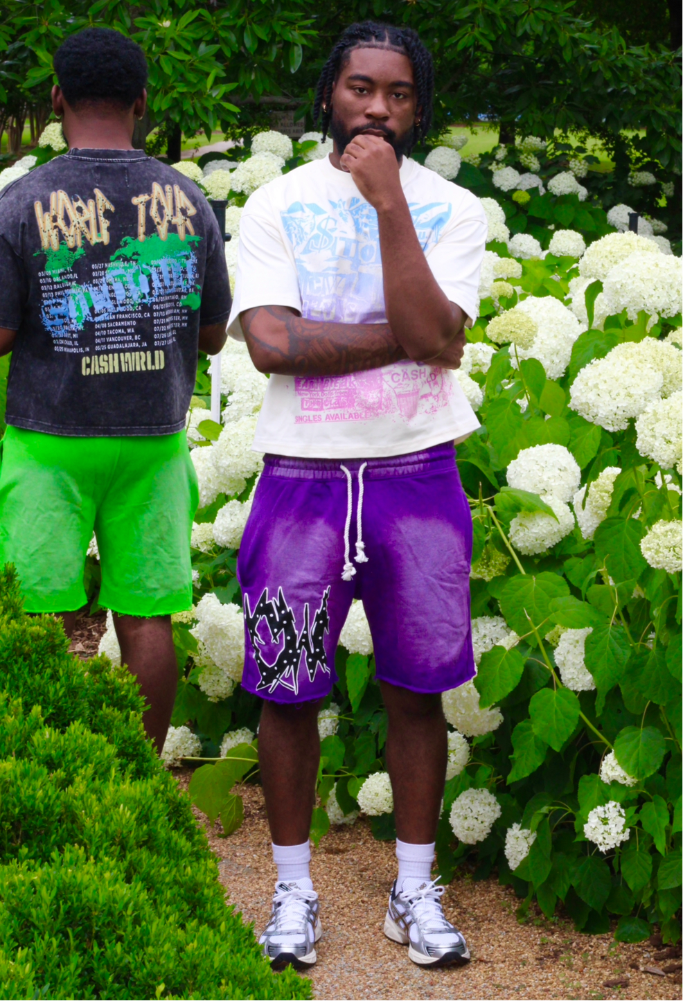 Purple Acid Wash Cropped Fleece Shorts